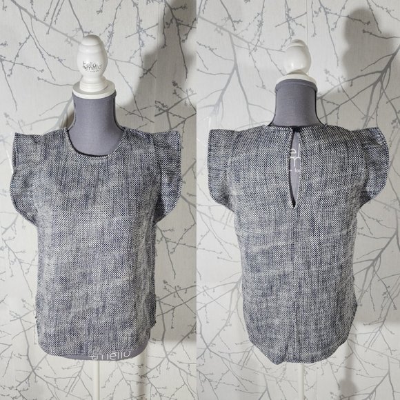 Collective Concepts Navy Woven Tweed Flutter Sleeve Blouse - Picture 1 of 4